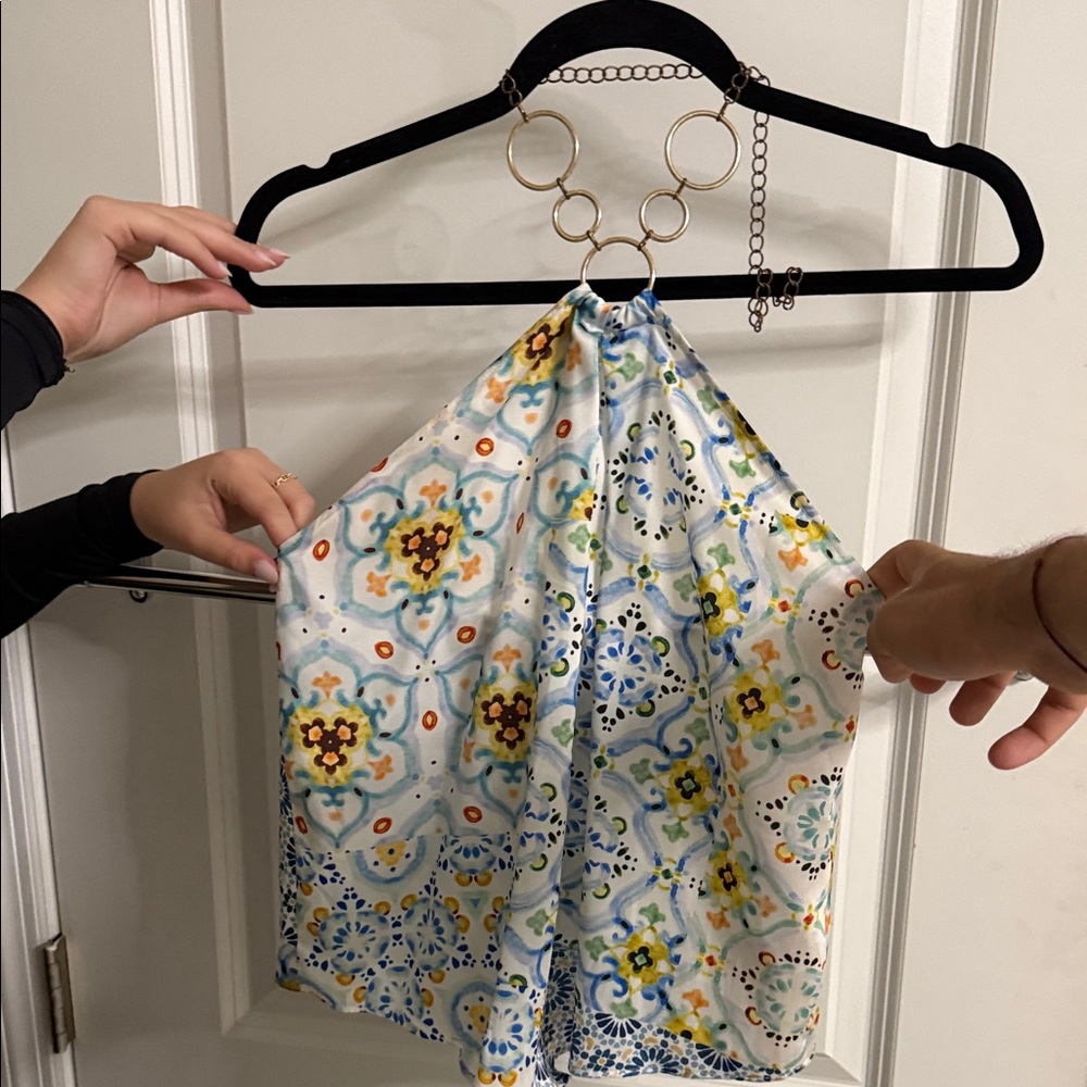 Zara Blue and Yellow Floral Halter Top